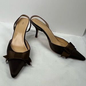 J. Crew Brown Satin Sling Back 3inch Heels Women’s 7.5; Made in Italy